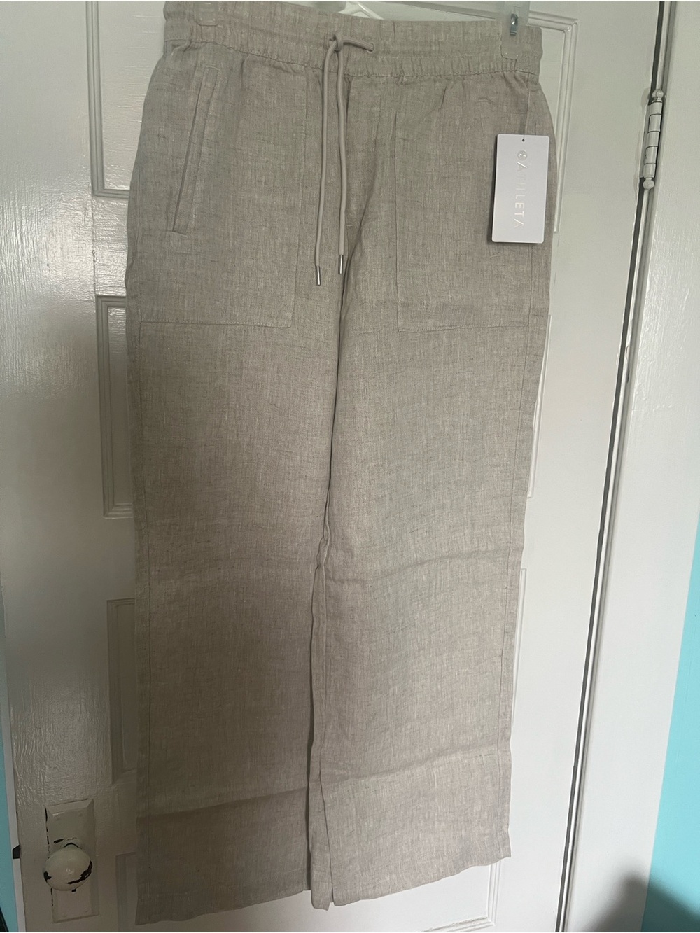 Athleta Linen-Blend Drawstring Pants in Natural